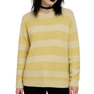 ZARA Butter Yellow & White Striped Long Sleeve Oversized Crew Neck Sweater